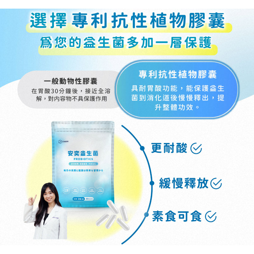 【安奕國際】安奕益生菌 30日份(60粒裝) 素食可食 嗜酸乳桿菌 台灣專利20合一益生菌 添加膳食纖維