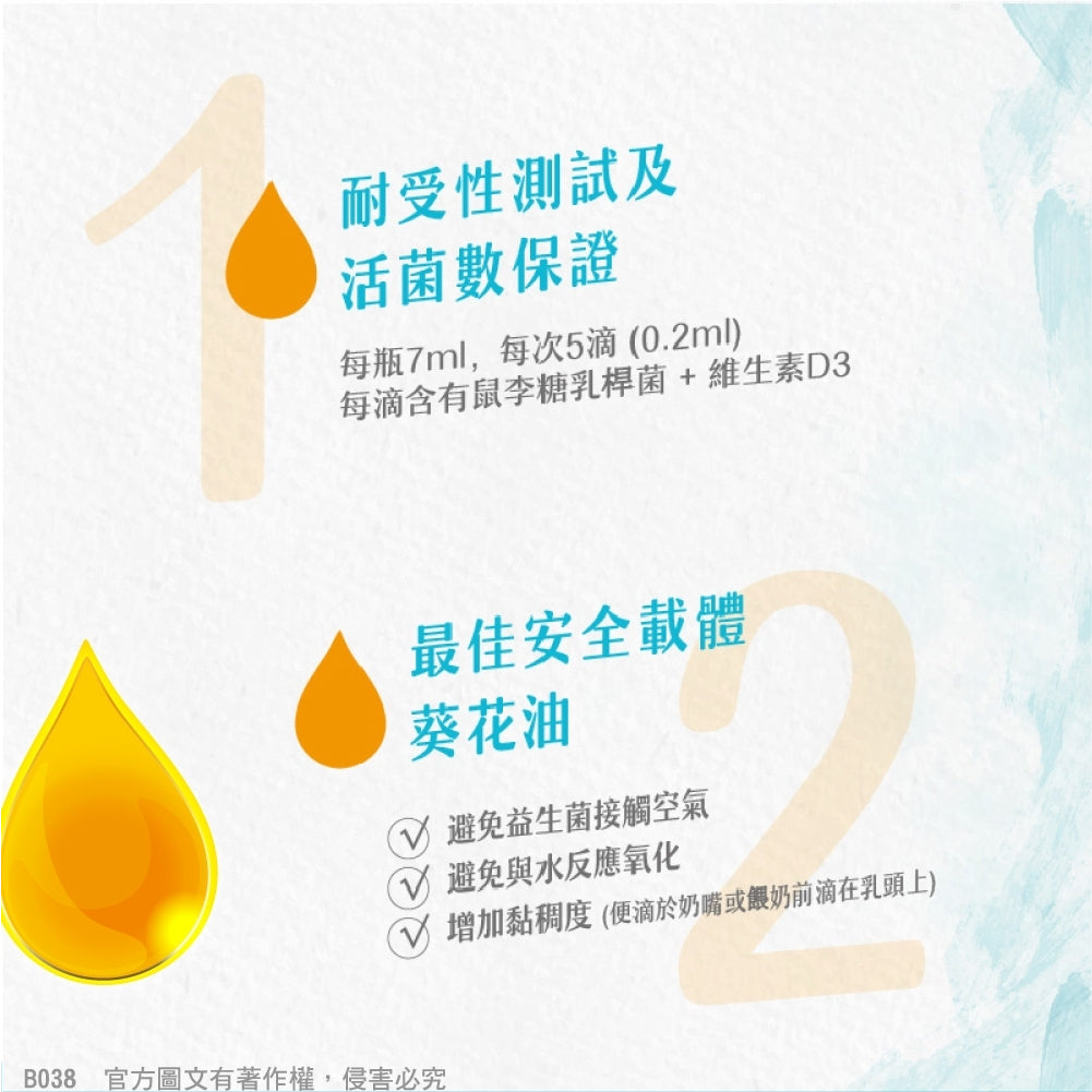 【沛滴兒】D3益生菌滴液 7ml/瓶 全素可食 嬰幼兒益生菌 非活性D3 QUEST藥廠 鼠李糖乳桿菌