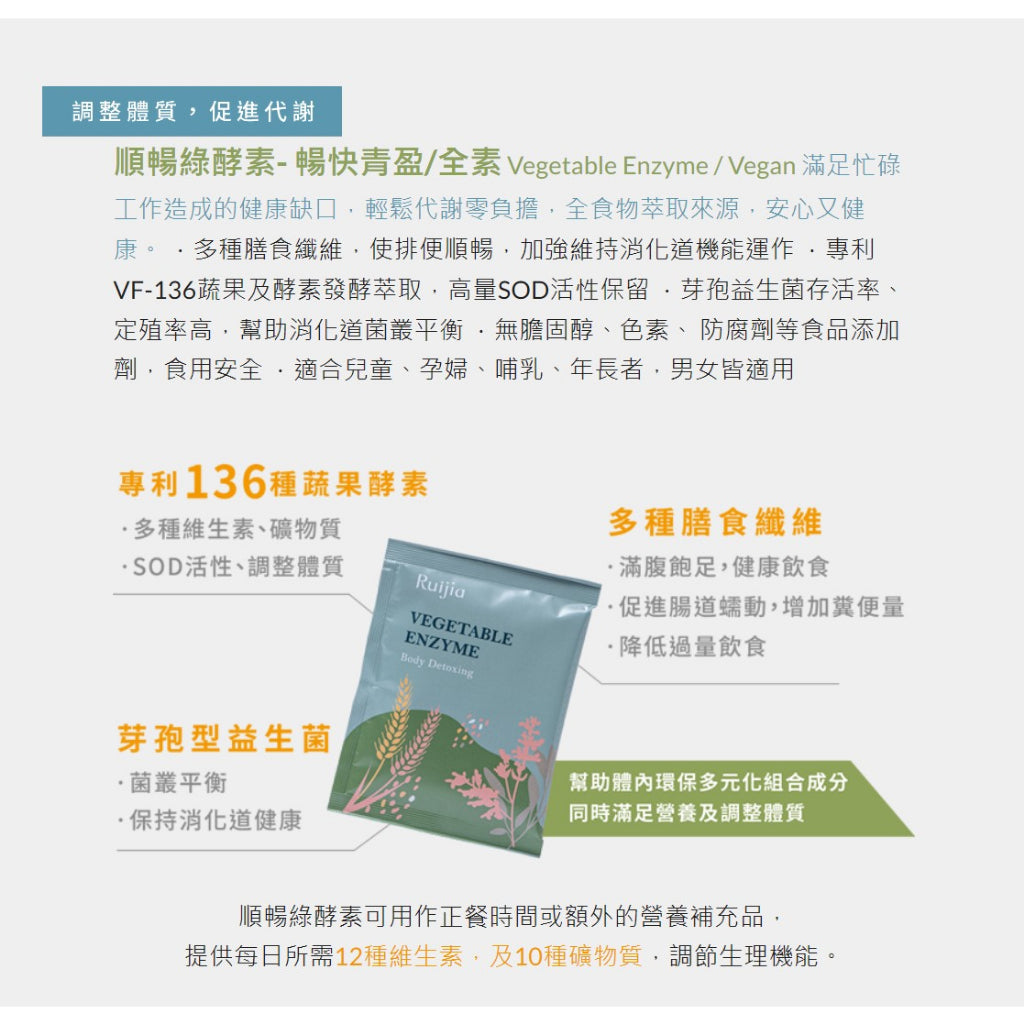 【Ruijia露奇亞】順暢綠酵素 35入/袋 量販裝 排便順暢 好吸收 無添加 促進代謝 136種蔬果