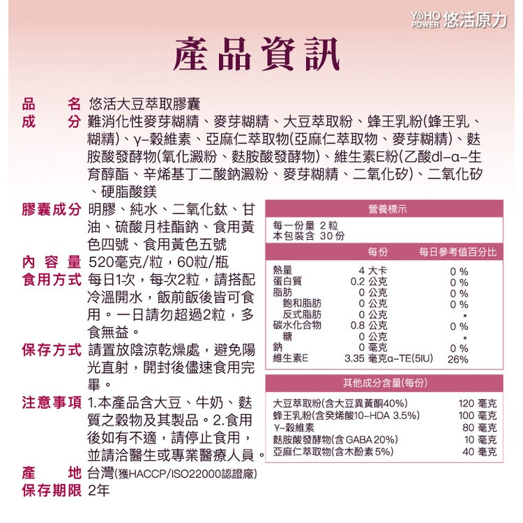 【悠活原力】悠活大豆萃取膠囊(含大豆異黃酮) 10粒/盒 蜂王乳 更年期 養顏複方 熟女青春配方 助眠