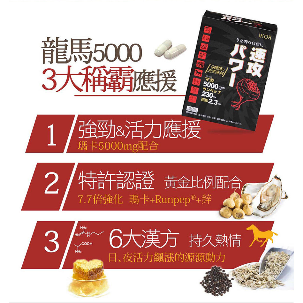 【IKOR醫珂】龍馬5000瑪卡膠囊 60粒/盒 日本製 馬卡+鋅 6種滋養強壯成份 MACA