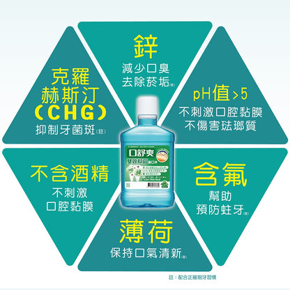 【口舒爽】雙效抑菌漱口水 600ml/瓶 (無酒精配方) 溫和不刺激 無嗆辣感 無藥水味 藥廠研發配方