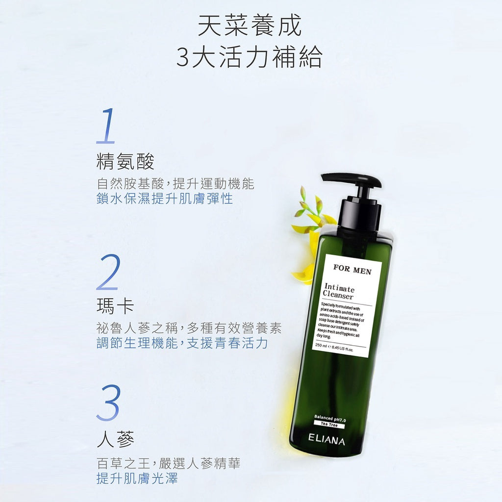 【ELIANA 莉安娜】男性私密潔淨露 250ml/瓶 茶樹 瑪卡 精氨酸 繖花醇 日常保養