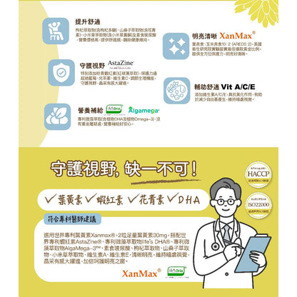 【心安】金盞花葉黃素全素複方膠囊 60粒/罐 游離型葉黃素 專利植物蝦紅素 全素可食 護明晶亮