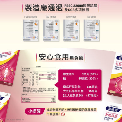 【Sustenium 意維能】全能鎖錠超值組 60錠/盒(加送晶視亮葉黃素10錠) 女性專用保健品