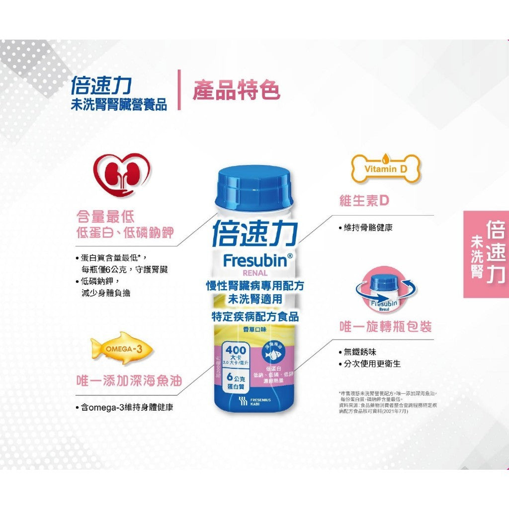 【倍速力】腎臟病專用配方 200mlx24罐(加贈2罐) 洗腎配方 慢性腎臟病 未洗腎 倍速力腎臟病配方