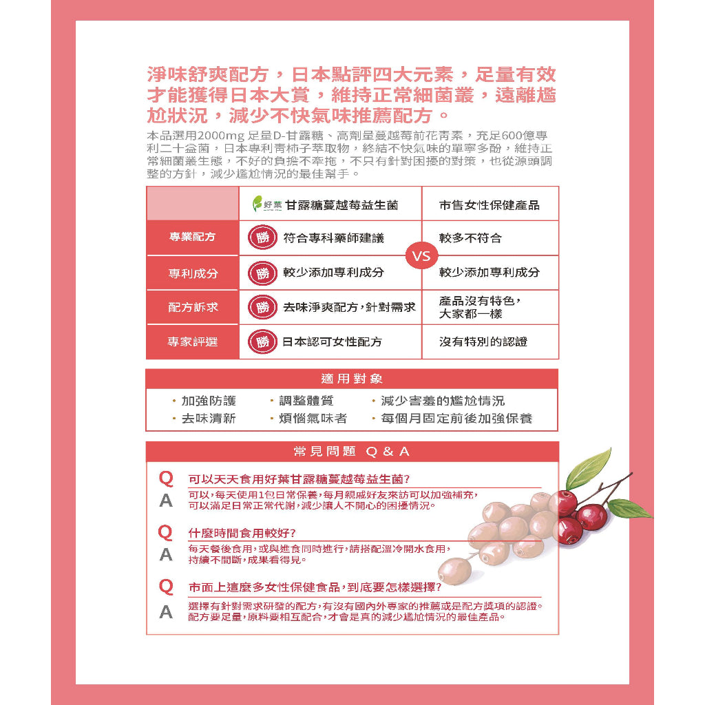 【好葉】甘露糖蔓越莓益生菌 6包體驗組 蔓越莓前花青素 添加D-甘露糖 女性保養 私密處保養 私密保養調理