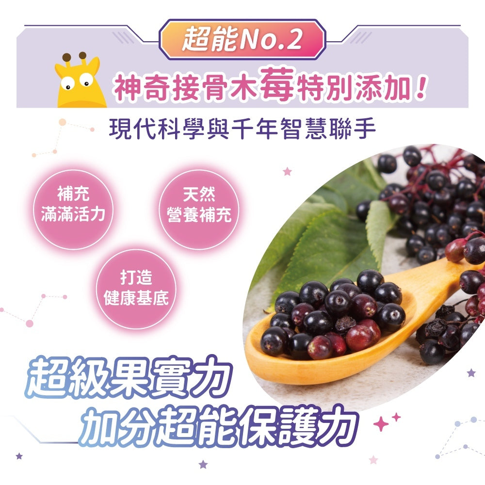 【小兒利撒爾】超能維礦咀嚼錠 60粒/盒 百香果口味 接骨木莓萃取 16種維生素 提升保護力 兒童綜合營養素