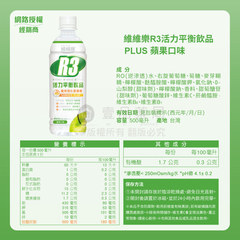 【維維樂】R3活力平衡飲品 R3幼兒活力平衡飲 低滲透壓 電解質 電解水 補水 補充電解質 補充水分 電解飲