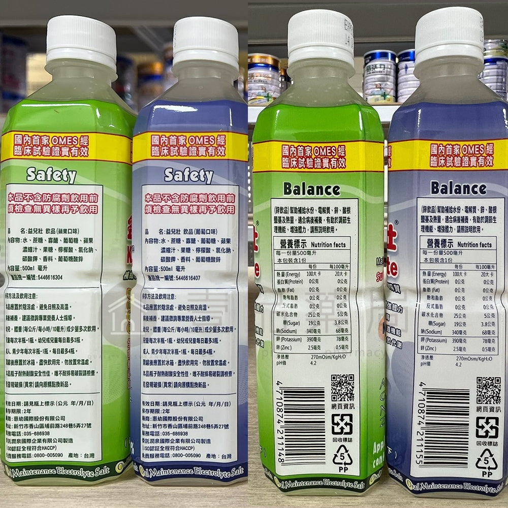 【惠幼】益兒壯電解水 360mL/500mL 單瓶零售 蘋果/草莓/葡萄/百香果 電解質水 幼兒電解水