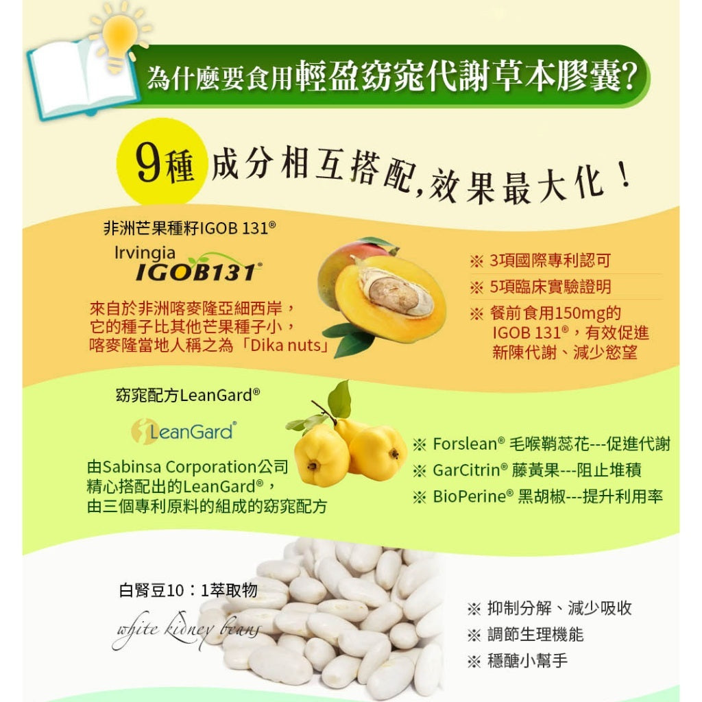 【愛司盟】輕盈窈窕代謝草本膠囊 60顆/瓶 非洲芒果籽 白腎豆萃取 藤黃果 增強飽足感 促進新陳代謝
