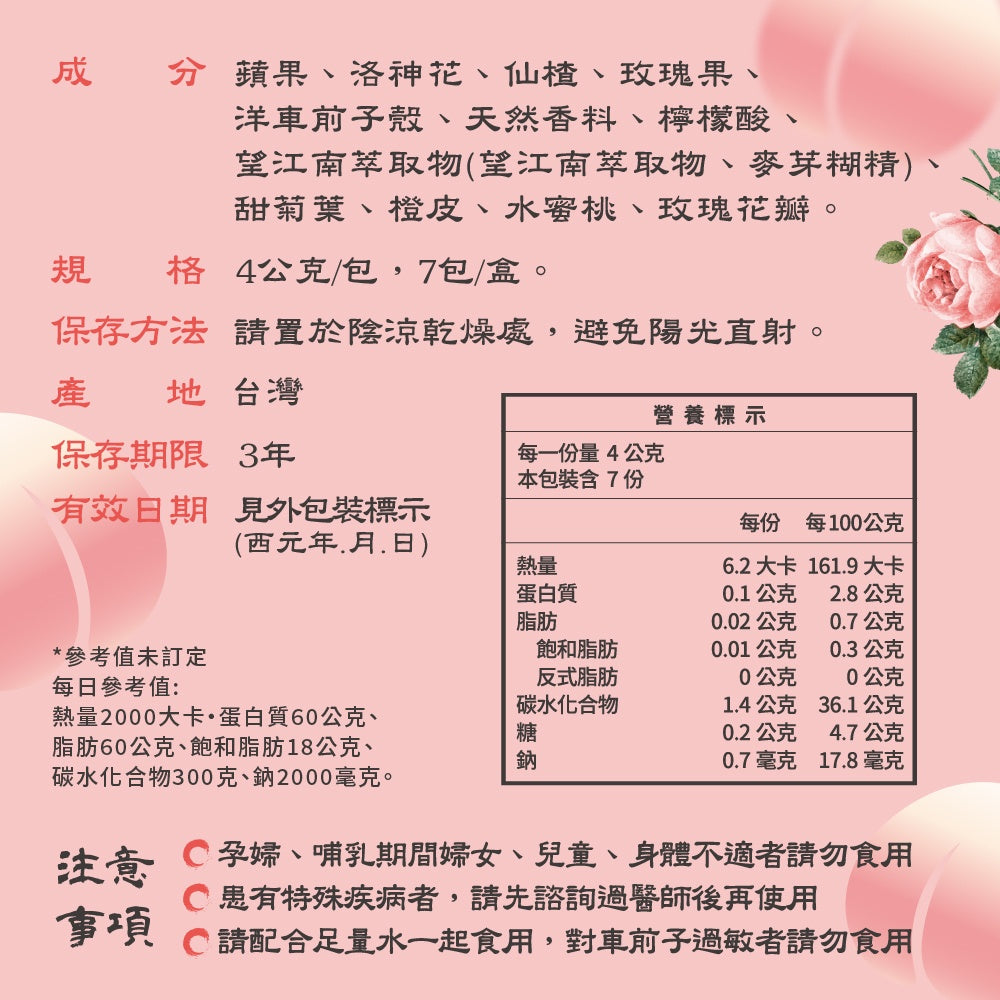 【家家生醫】七日孅 孅體茶包 白桃玫瑰 7包/盒 橙皮 洛神花 洋車前子殼 天然草本漢方