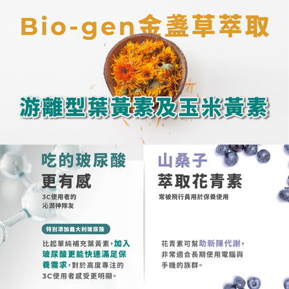 半年未進【健生活】攔洸葉黃素 45顆/盒 全素可食 游離型葉黃素 添加玻尿酸晶亮配方 山桑子萃取前花青素