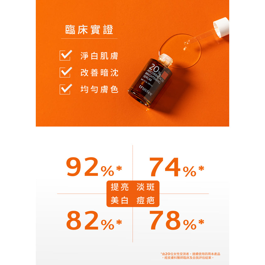 【trustee】超能C20%煥白解方精華 30ml/盒 淨白肌膚 改善暗沉 均勻膚色 任何肌膚適用