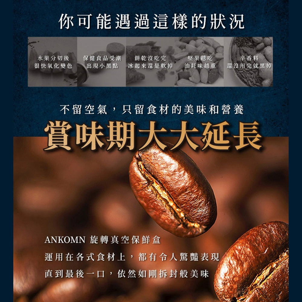 【ANKOMN】旋轉氣密保鮮盒 旋轉真空保鮮盒 透明/透黑 專利旋鈕密封 抗潮抗氧化 檢驗合格 台灣製造