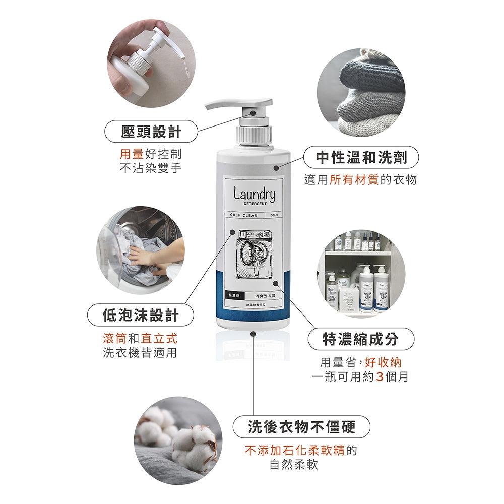 【淨毒五郎】高濃縮消臭洗衣精 500ml/瓶 無香精 環境友善