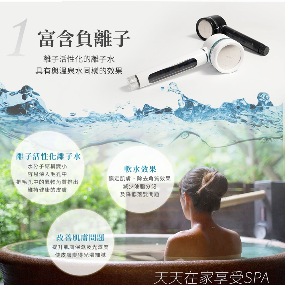 【IONSPA】韓國磁化淨水負離子蓮蓬頭 過濾器 濾水器 經典白 曜石黑