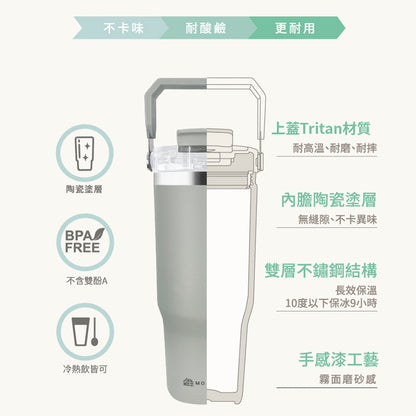 【伴佳家】陶瓷雙飲提提杯 900ml/盒 不鏽鋼 冰霸杯 酷冰杯 保溫 保冰 保冷 陶瓷塗層