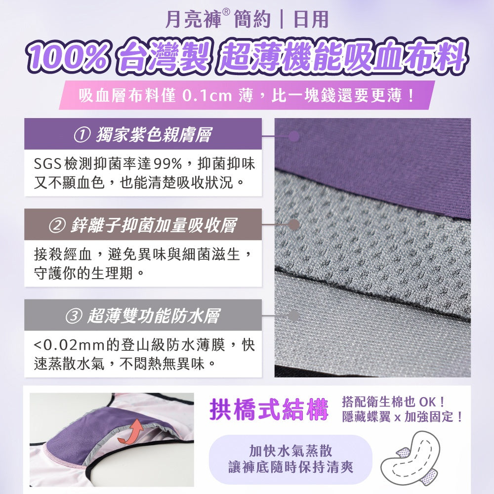 【谷慕慕】月亮褲日用中腰吸血內褲 多尺碼 多種顏色 台灣製造 專利防漏安心 鋅離子抑菌