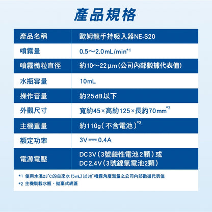 【歐姆龍】手持吸入器 NE-S20 微細噴霧 舒緩鼻喉不適 電池式免插電 輕巧手持設計