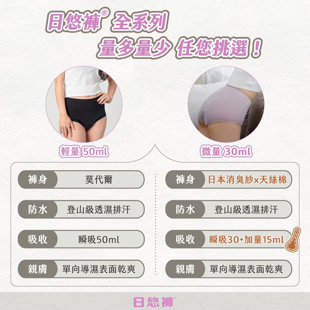 【谷慕慕】日悠褲女50ml高腰吸水內褲 素面黑 月亮褲 月經褲