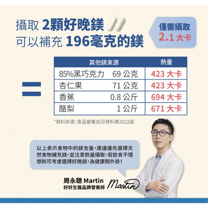 【好好生醫】好晚鎂 30顆/盒 全素可食 海洋鎂 好眠元素 幫助睡眠 理科太太 GABA 穀維素 天然萃取