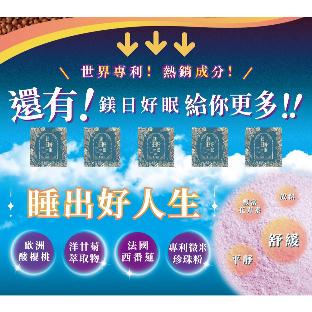 【荃贏全美】鎂日好眠 20包/盒 黃金舒眠配方 芝麻素 GABA 日本玄米鎂 專利認證