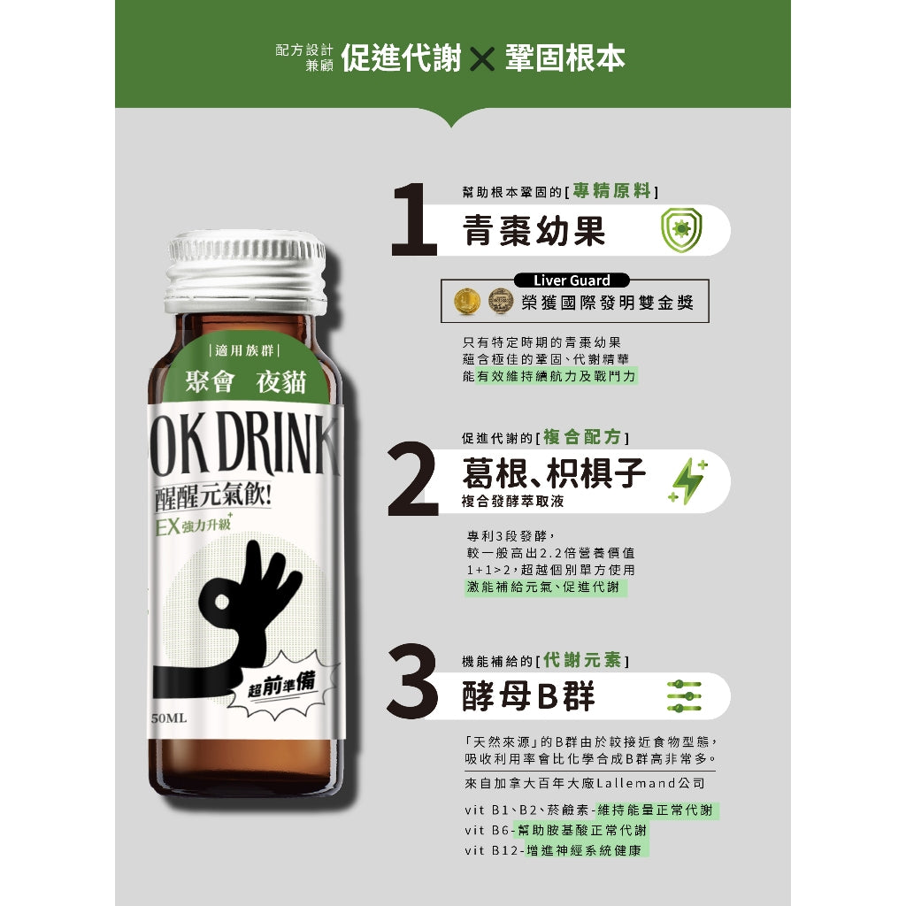 【日日生醫】OK DRINK醒醒元氣飲 元氣 夜貓補給 應酬必備 8瓶/10包