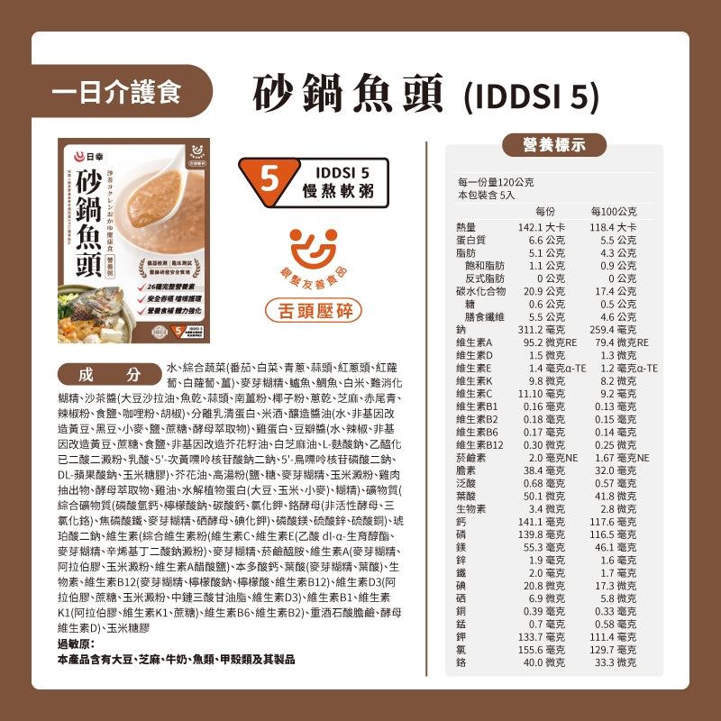 【日幸】一日介護食 5包/盒 膳食纖維 常溫保存 符合IDDSI標準 日幸一日介護食