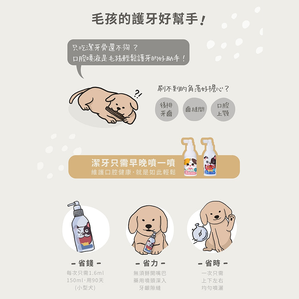 【汪咪博士】口腔保健噴液 150ml/盒 狗用/貓用 用噴的牙膏