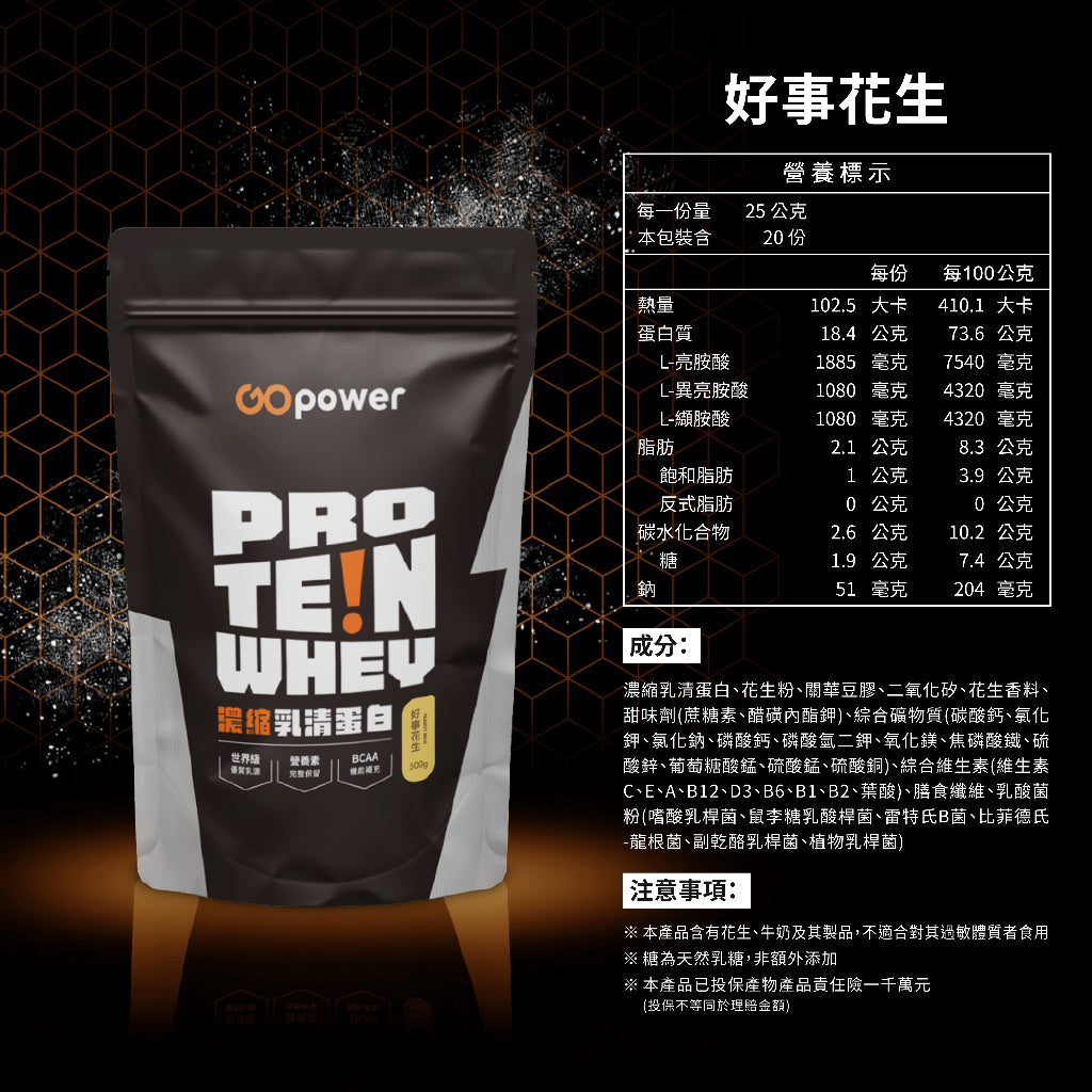 【果果能量】多口味低脂濃縮乳清蛋白飲 500g/袋 Whey Protein