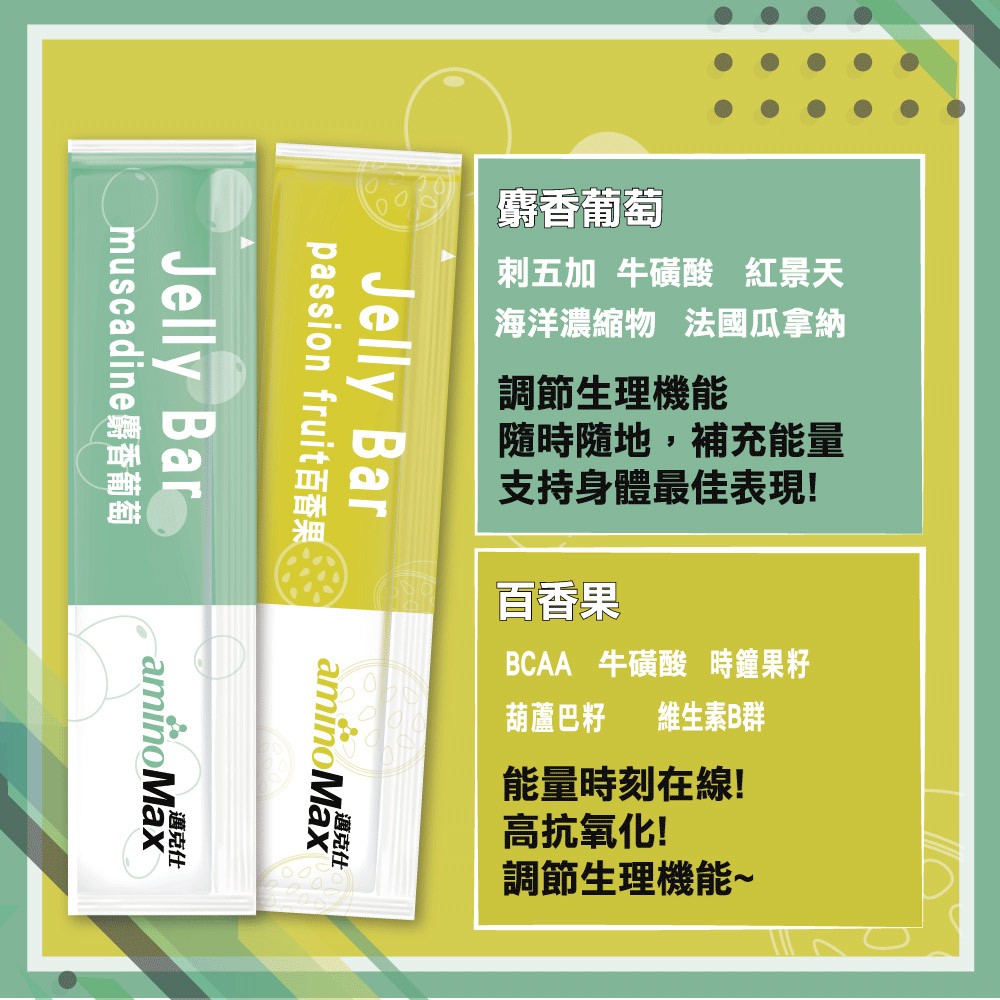 【aminoMax】邁克仕Jelly Bar能量晶凍 百香果風味 麝香葡萄風味 能量補給 運動補給