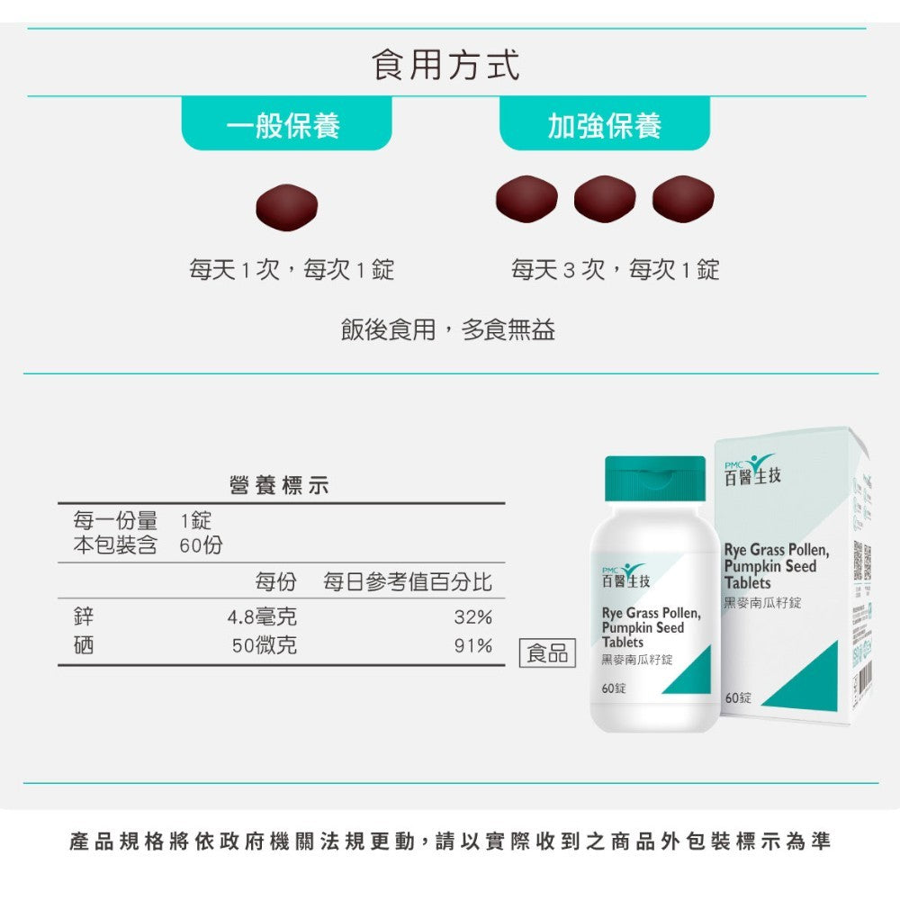 【百醫生技】 黑麥南瓜籽錠 60錠/盒 男性補給 男性保養 20倍濃縮南瓜籽 活力補給 順暢有感