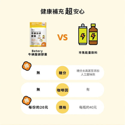 【Betery】牛磺酸鎂膠囊 60顆/袋 運動前後補給 日本進口牛磺酸 維生素B群 無咖啡因 能量補給