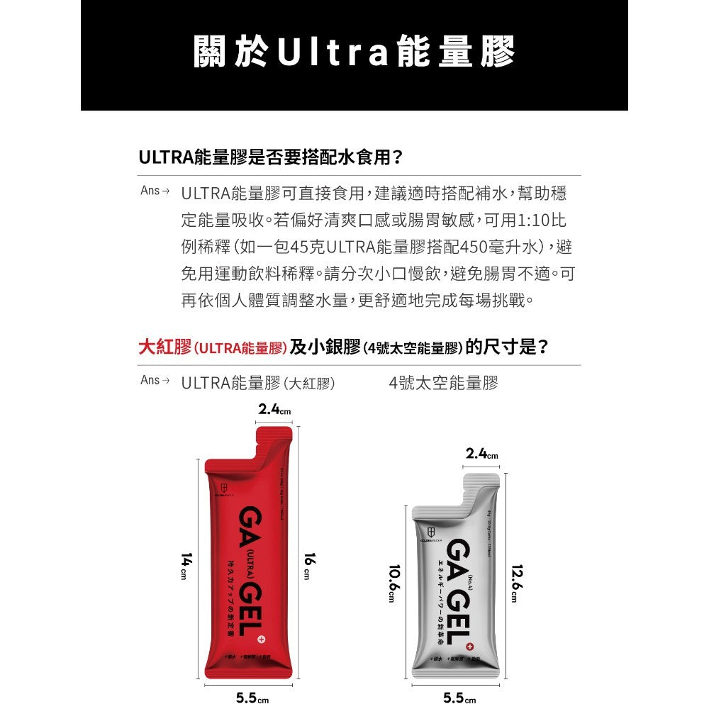 【GA黃金甲】｜GA GEL｜Ultra能量膠 10包/盒 慢碳配方 BCAA 4大電解質 運動補給 馬拉松