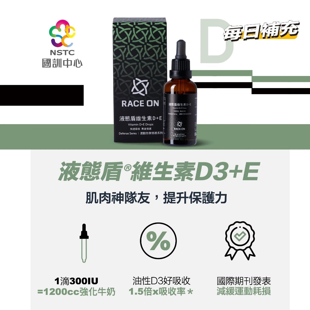 【RACE ON銳速】液態盾維生素D3+E 40ml/盒 非活性D3 滴劑 成分單純 專業補給 提升保護力
