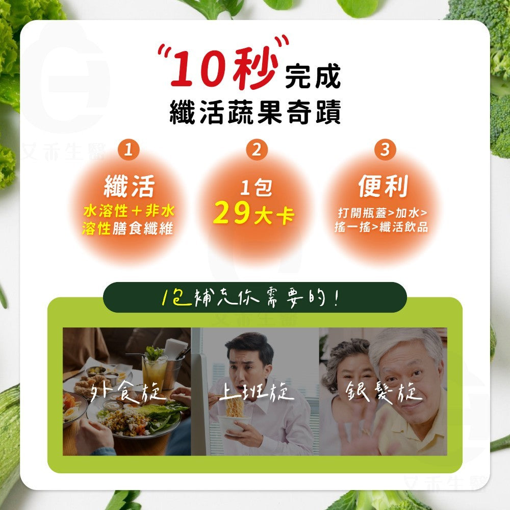 【艾禾生醫】纖活綠拿鐵 芭樂/香蕉/芒果 66種蔬果精華 益生菌 膳食纖維 幫助消化 沖泡隨手包