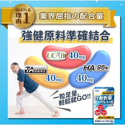 【日本味王】行動對策PLUS全效錠 30粒/盒 UC-II 葡萄糖胺 MSM 玻尿酸 銀髮族保養 運動族