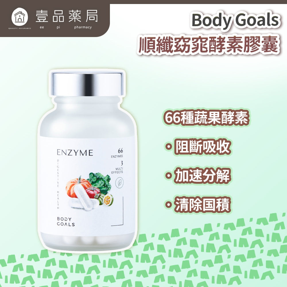【Body Goals】順纖窈窕酵素膠囊 60顆/瓶 白腎豆 藤黃果 蔬果酵素 膳食纖維 排便順暢