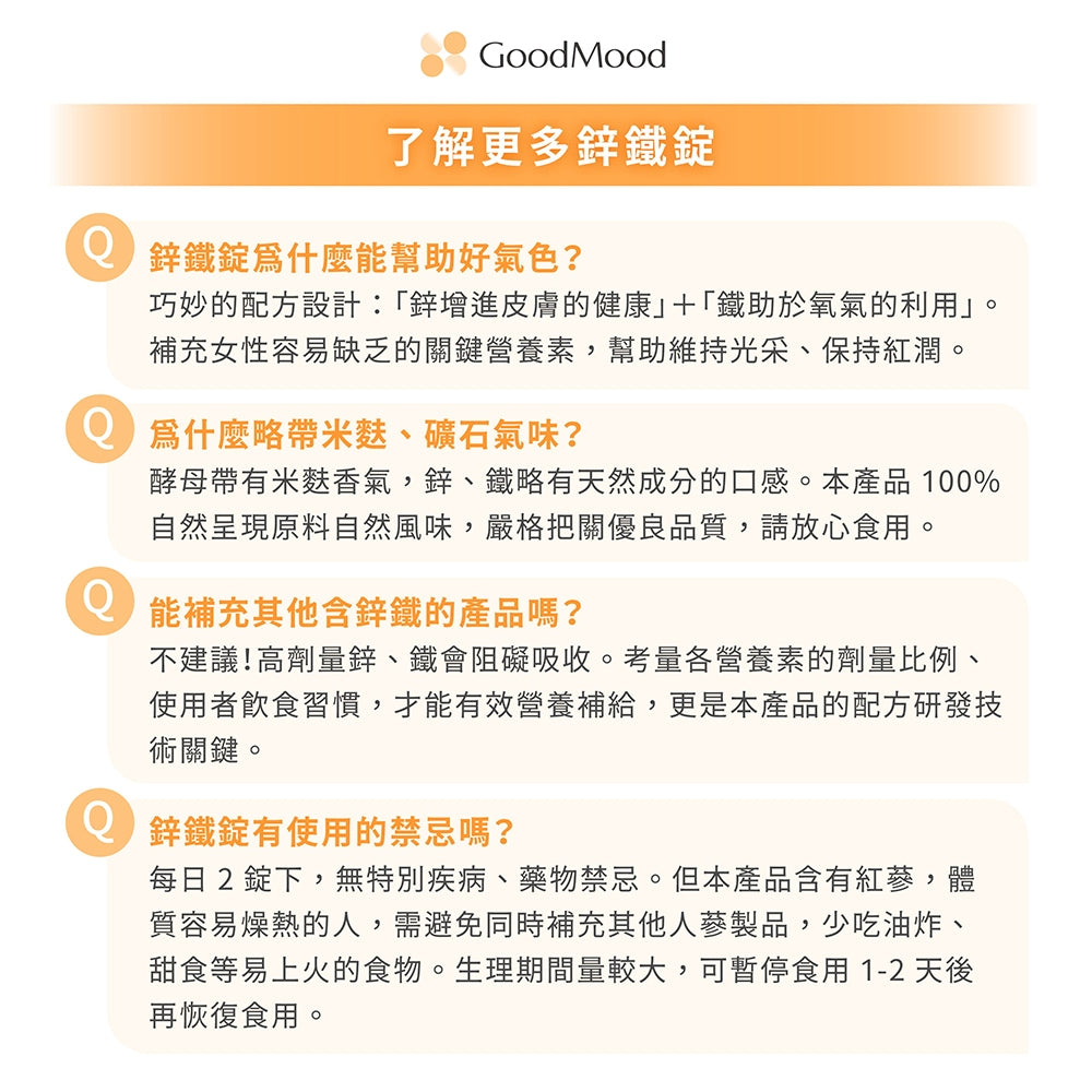 【GoodMood】好氣色-煥光鋅鐵錠 120錠/盒 韓國專利紅蔘 酵母鋅 專利甘胺酸亞鐵 養顏美容