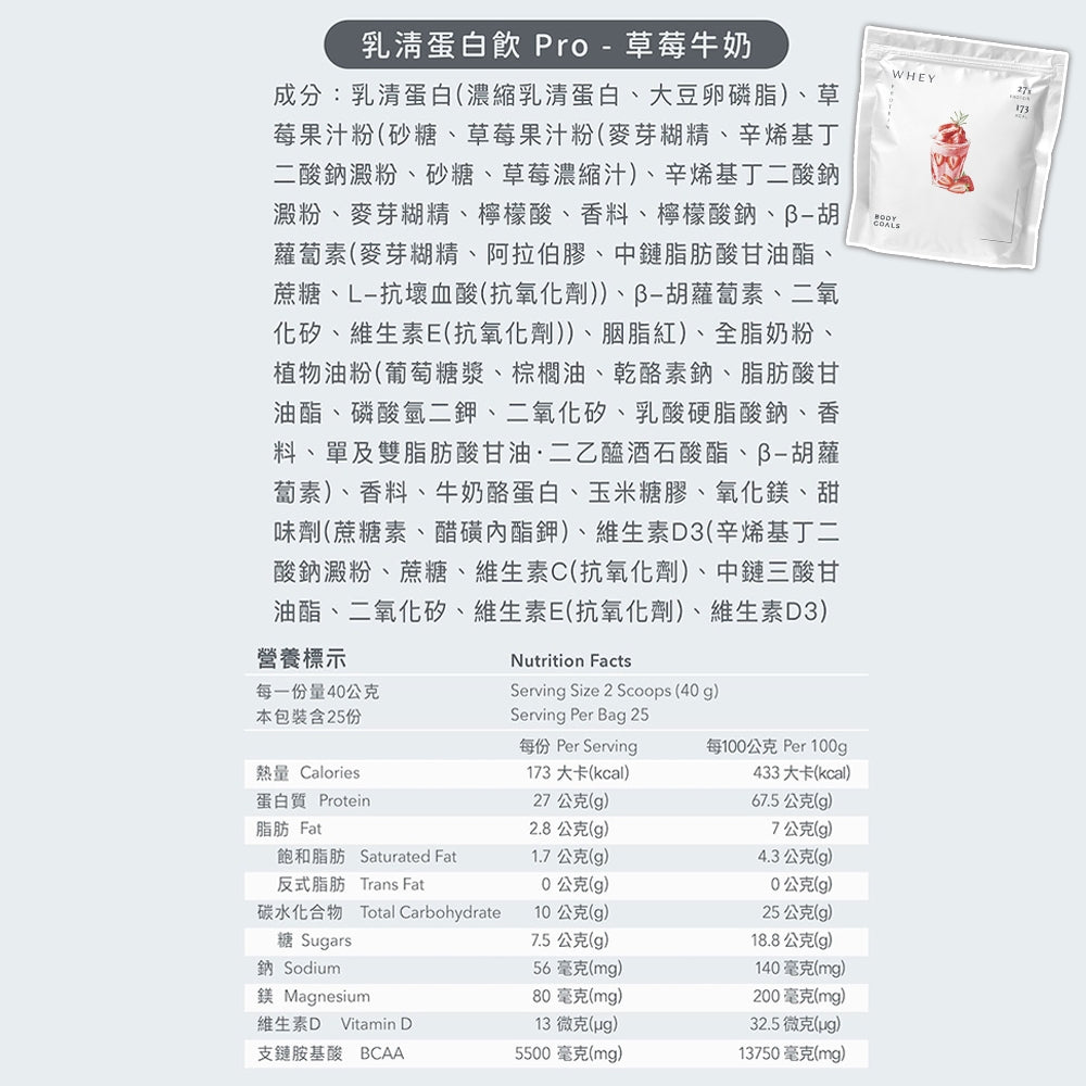 【Body Goals】多效乳清蛋白飲 1KG/袋 多效豌豆蛋白飲 PRO系列 高蛋白質 BCAA 健身補給