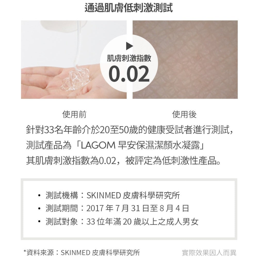 【LAGOM】早安保濕潔顏水凝露 170ml/盒 質地清爽 溫和潔淨 水潤不緊繃不乾澀 敏感肌適用