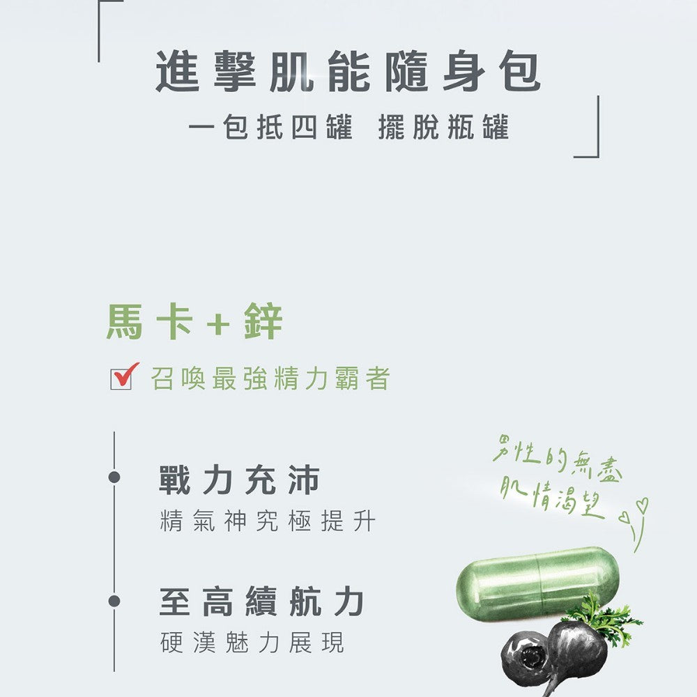 【Body Goals】進擊肌能隨身包 30包/盒 馬卡鋅 精胺酸人參 維生素D 魚油EPA 男性保養