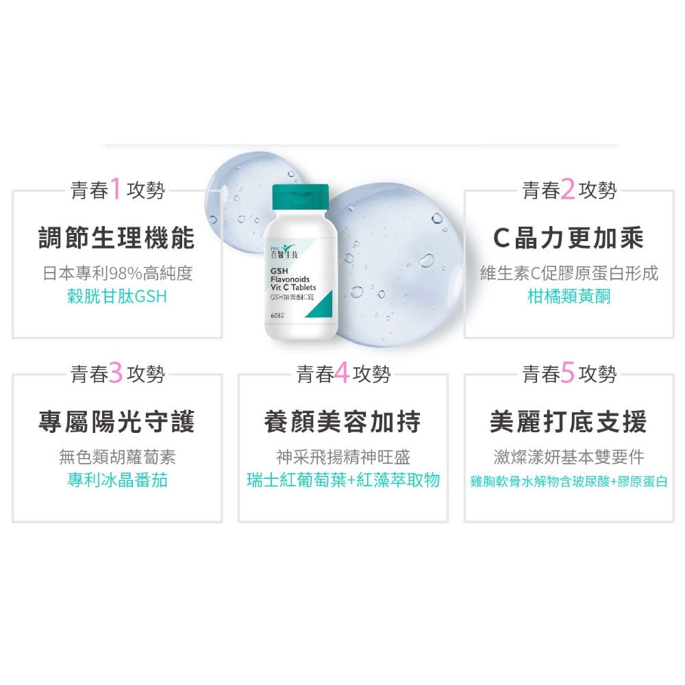 【百醫生技】GSH類黃酮C錠 60錠/盒 98%高純度GSH 專利冰晶番茄 多國專利複方 養顏美容 青春能量