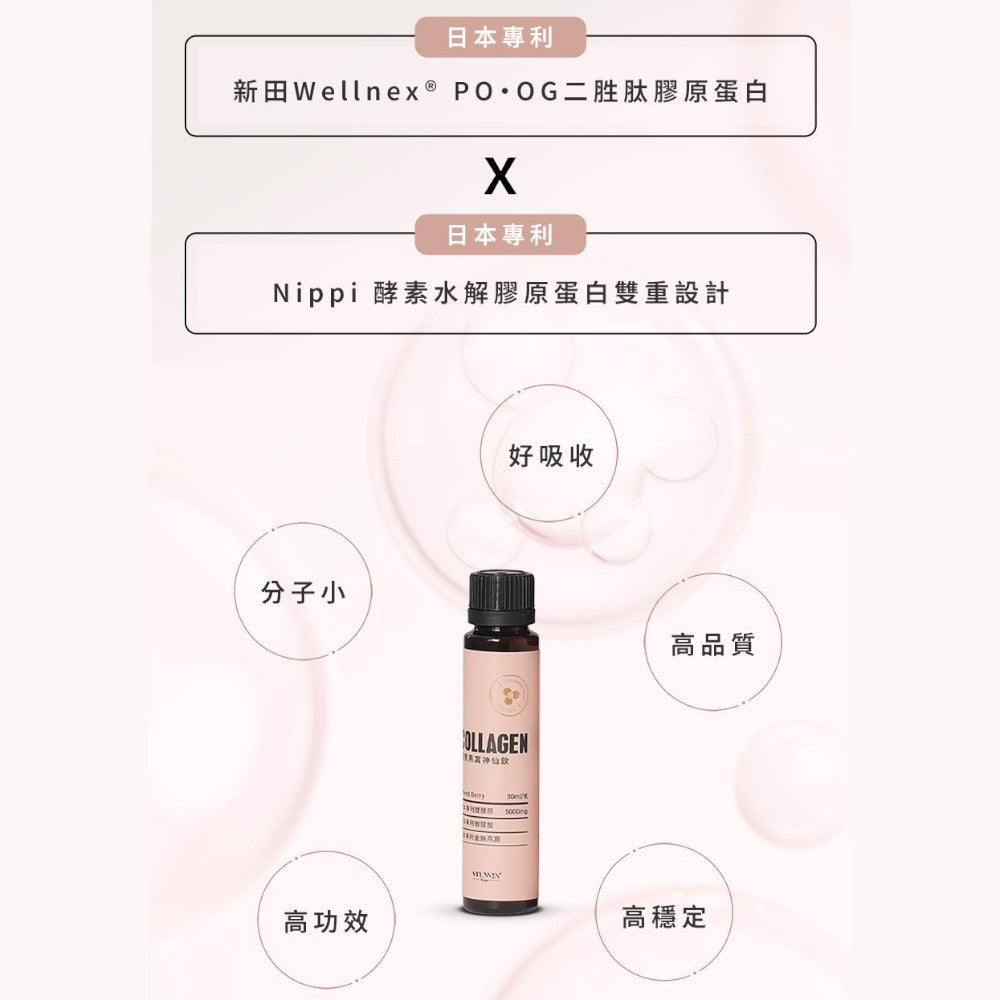 【Stunnin' Recipe】膠原燕窩神仙飲 10瓶/盒 NIPPI專利魚膠原 蠶絲蛋白 莓果風味
