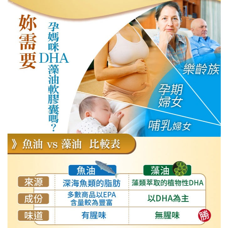 【愛司盟】孕媽咪DHA藻油軟膠囊 60顆/瓶 藻類萃取 無腥味 孕哺補給 孕婦營養