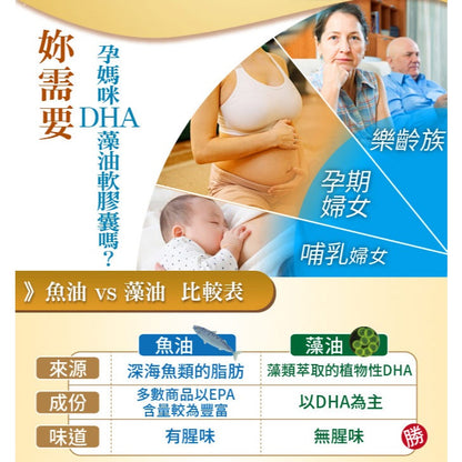 【愛司盟】孕媽咪DHA藻油軟膠囊 60顆/瓶 藻類萃取 無腥味 孕哺補給 孕婦營養