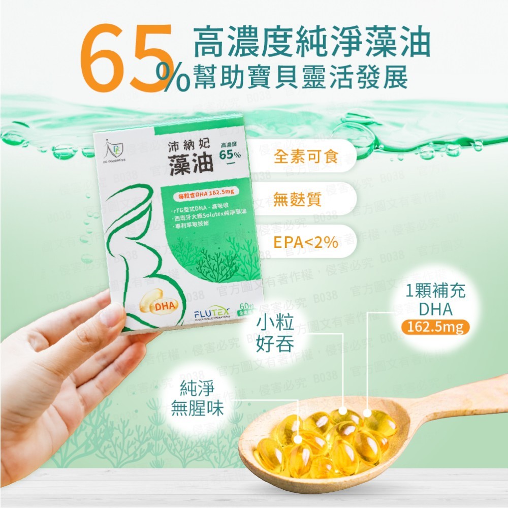 【DE GOODNESS沛納妃】 頂級全素藻油60粒/盒 無添加 全素 65%濃度藻油
