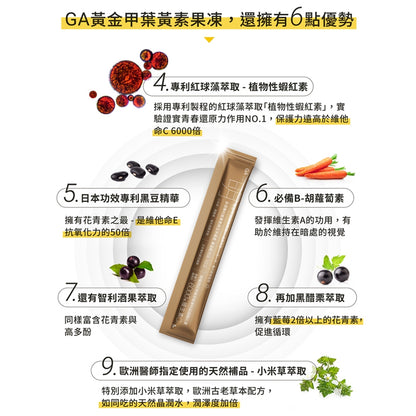 【GA黃金甲】｜明｜葉黃素果凍 30條/盒 高單位葉黃素+玉米黃素 3C族學生族必備 晶亮補給果凍 台灣製造