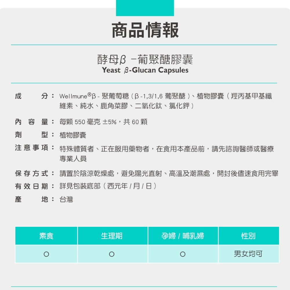 【百醫生技】酵母β-葡聚醣膠囊 60顆/盒 美國Wellmune專利 素食可食 調整體質 提升保護力